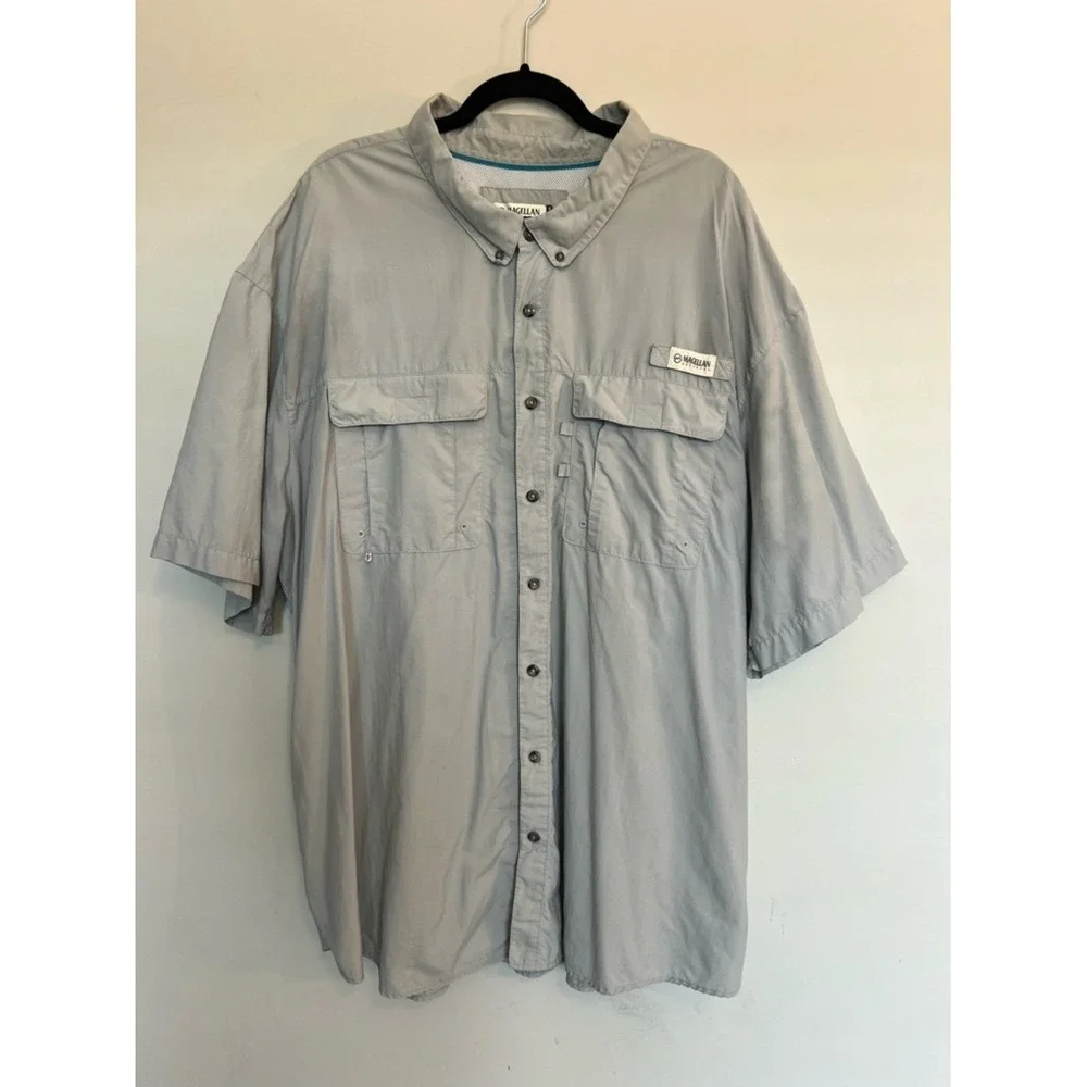 Magellan Men's Light Gray Short-Sleeve‎ Button-Up Shirt Laguna Madre Size 4X